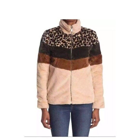 Altar’d State Jackets & Blazers - Altar’d State Fleece Faux Fur Leopard Colorblock Jacket Medium